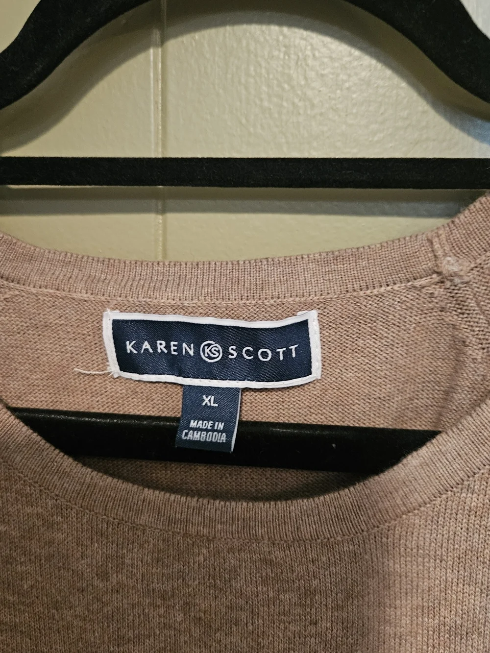 Karen Scott Tan & White Striped Sweater XL Cotton Knit Cozy Casual Lightweight
